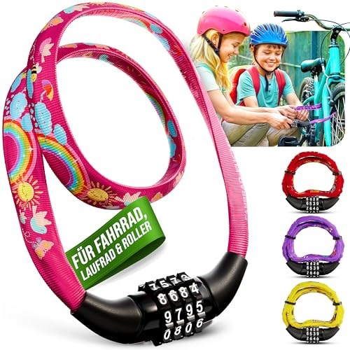 Fahrradschloss Kinder mit Zahlencode – Regenbogen – leicht und sicher – Kinder Fahrradschloss Zahlenschloss – 65 cm – Zahlenschloss Fahrrad – Schloss Zahlencode für Kinderfahrrad