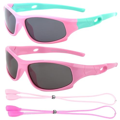 HTTDSLF 2 Pcs Lunette de Soleil Enfant, Polarisées Lunettes de Soleil Enfant Anti UV400, Flexible Lunettes de Sport Mixte pour 3-12 Ans Fille et garçon