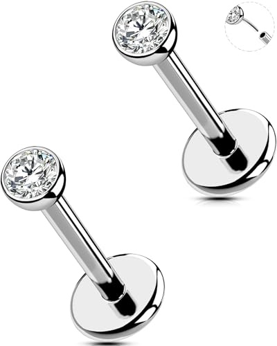 OUFER 20G/18G 2PCS Nasenpiercing Chirurgenstahl 316L Nasen Piercing Threadless Knorpel Ohrpiercing Tragus Ring Klar 2/2.5/3 mm CZ Helix Earring für Damen 6/8/10/12 mm Lip Stud