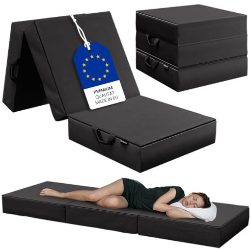 Bellamio Lomme Klappmatratze 75x195 cm – Faltmatratze extra dick 15 cm – Gästematratze in Schwarz – klappbare Reisematratze mit Tragegriffen – Faltbare Camping Matratze – Bezug abnehmbar & waschbar