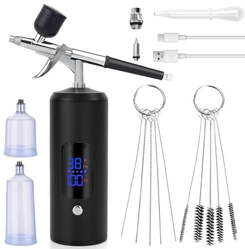 Set Aerografo, Kit Aerografo con Compressore, Aerografo Portatile USB Ricaricabile, Kit Pistola Aerografo Senza Fili, Set Di Aerografi Manuali con Schermo LED, per Decorazione Di Torte, Nail, Art