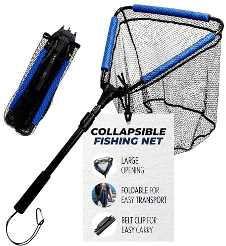 Rite Angler Floating Aluminum Collapsible Fishing Net - Lightweight, Quick-Dry Fish Net with Folding Handle, Large Opening, Durable Knotless Mesh, Gear Clip for Kayak, Pond, Dip - 30