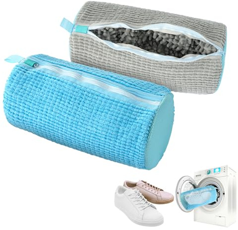 2 PK Shoe Washing Machine Bag Shoes Wash Bag Laundry Shoe Bag for Washer & Dryer Trainer Shoe Cleaning Bags 360° Wrap-Around Cleaning for Sneakers, Trainers, Running Shoes & Delicates (Gray, Blue)