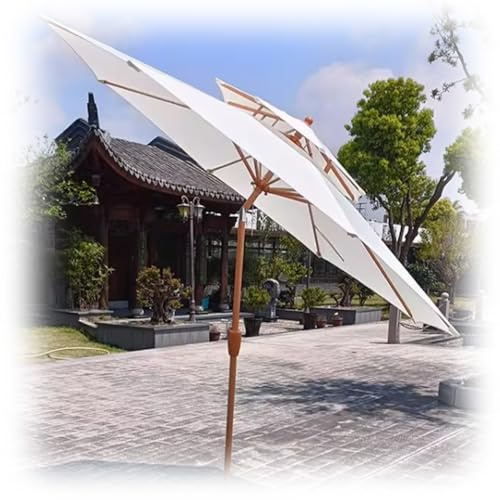 Parasol de marché avec double dessus, manivelle et fonction d'inclinaison, 8 baleines, 270 cm, auvent de jardin pour extérieur, bleu (beige) pour terrasse et balcon