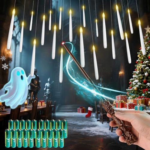 CSNDICE Floating Candles with Wand, 20pcs Floating Candle with 21 Batteries, Battery(Included) Operated Candles with 6H Timer, Warm Light Flashing Hanging Candles, Birthday Party Christmas Decoration
