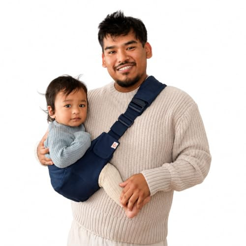 Ergobaby Upsie Sling Portabebè ergonomico per neonati e bambini piccoli dai 6 mesi (7,7-20,4 kg), passaggio spontaneo tra camminare e essere trasportati, Midnight Blue