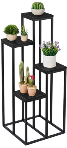 Acomoda Textil – Soporte para Plantas de Metal para Recibidor, Sala de Estar, Balcón y Terraza. Mueble para Macetas Negro para Interior y Exterior Decorativo y Resistente (48x48x132 cm)