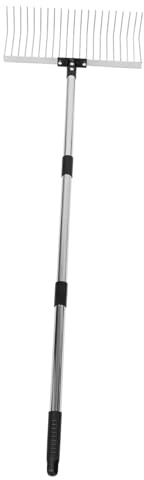 TOYANDONA Rastrello per Foglie in Metallo da Giardino Attrezzo Regolabile per Raccogliere Detriti Scarificare Prati e Livellare Terreni con Impugnatura Ergonomica e Design Staccabile