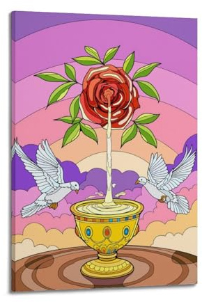 LXDSTK Impression sur toile moderne pour décoration de chambre à coucher – Impression sur toile représentant une rose coulant dans un calice avec des colombes (60 x 90 cm)