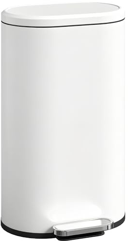 HOMCOM 30L Kitchen Bin 90° Stay-Open Lid Slim Rectangular Pedal Bin Cream | Pedal Bin, Soft-Close Lid, Removable Inner Bucket, for Home Office, Fingerprint-Resistant