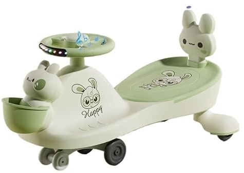 laufrad Wackelauto, Musik, Licht, Schaukel, Autoschaukel, leises Blinkrad, Dreh- und Wackelbewegung for Lenken, for Kinder ab 1 Jahr autoscooter(Groen,No Push Handle)