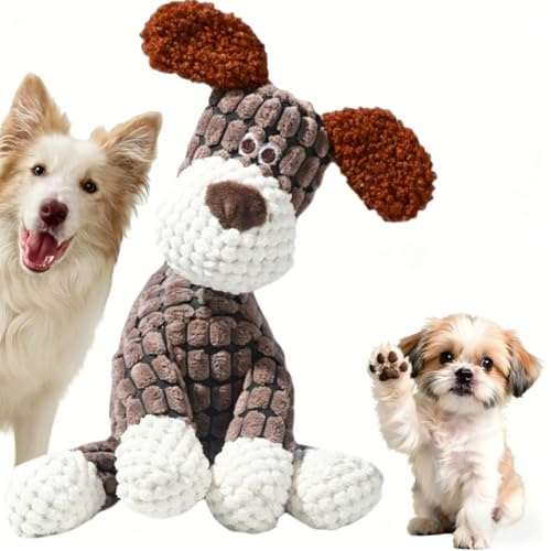 Spielzeug Hund,Hundespielzeug Unzerstörbar,Weiches Welpenspielzeug,Plüsch-Spielzeug,Kuscheltier für Hunde Unkaputtbar,Quietschendes Hundespielzeug für Kleine,Mittelgroße und Große(Braun Hund)