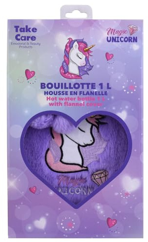 TAKE CARE | Bouillotte Licorne | Fourrure violette douce & confortable | Chaleur agréable & confortable | Apaise les tensions & réchauffe rapidement | Contenance 1L