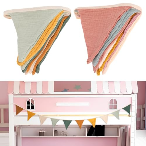 cobee 2 Stück Wimpelkette Kinderzimmer 286cm Babyzimmer Deko | Wimpelkette Stoff Musselin Baumwolle Stoff Wimpelkett Wimpelgirlande Girlande Geburtstag Bunt Banner Party Wanddeko Geschenk