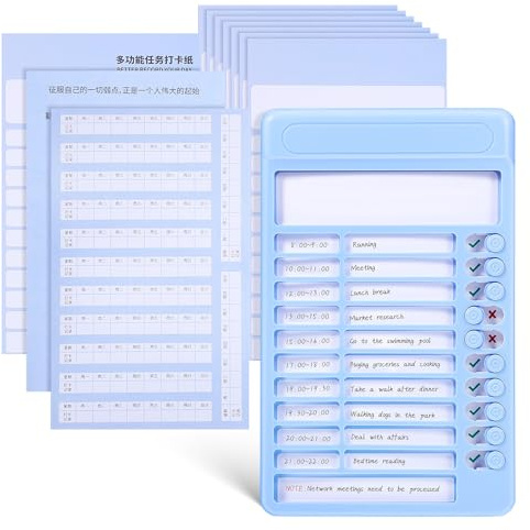 FELTECHELECTR Tabla de Tareas para Azul Multifuncional, Tablero de Planificación de Escritorio de Plástico, Cuadro de Lista de Tareas Pendientes Horario Visual y Control Deslizante
