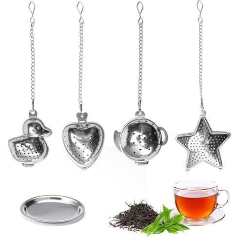 4 Pcs Tea Infuser for Loose Tea,Stainless Steel Teas Strainer with Hook | Tea Strainer Set with Heart, Star, Moon Shapes,Mesh Tea Filters,,Tea Infuser for Loose Tea,Tea Ball Strainers