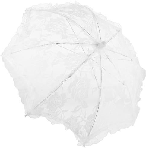 Weißer Spitzenregenschirm für Hochzeit und Bühnenauftritte | Lace, Stahl und Kunststoff, Elegant Romantisches Design, Vielseitig Nutzbar für Fotos und Feier