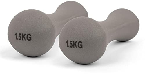 Phoenix Fitness RY927-2 Neoprene Dumbbell Weight for Home Exercise Men, Women and Kids Arm Hand Weights Pilates Dumbbells - Sold as a Pair 1.5kg, Grey