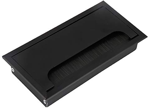BQLZR 16cm Black Aluminum Alloy Table Desk Rectangle Wire Cable Grommet Hole Cover Outlet Port with Black Brush