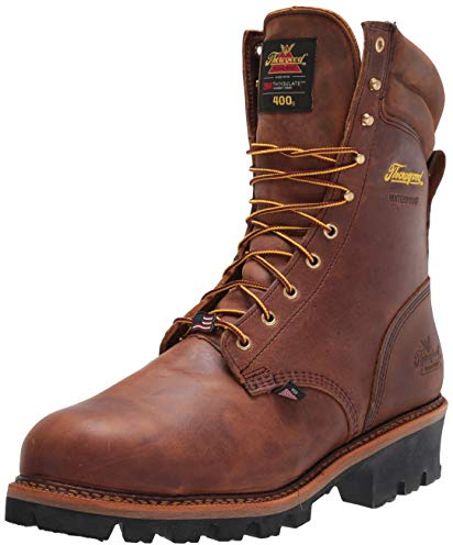 Thorogood Logger Series 9” Waterproof Insulated Steel Toe Work Boots for Men - Premium Leather with 400g Thinsulate and Vibram Slip-Resistant Heel Outsole, Trail Crazyhorse - 11 M US