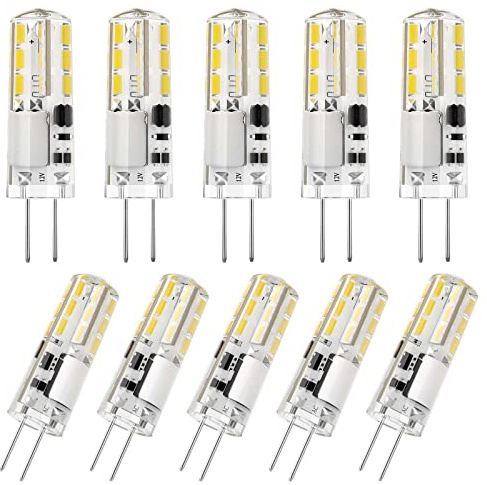 DiCUNO G4 LED Bulbs 12V 1.2W T3 10W Halogen Bulbs Replacement, JC Type G4 Bi-Pin Base Light, Non-dimmable, Daylight White 6000K, 120 LM for Landscape, Under Cabinet/Counter, RV Lighting, 10-Pack