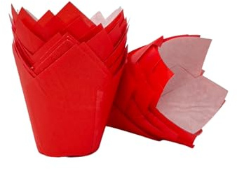 Bakerydirect - 50 pirottini per muffin a forma di tulipano, misura standard, colore: rosso