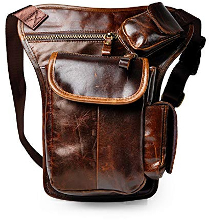 Le'aokuu Hombres Cuero Genuino Bolso Cintura Bolsa de Pierna Bolsa para Hombres Bolso Multifuncional Militar Táctico Moto Bicicleta Senderismo Deportes Camping Montar 3106