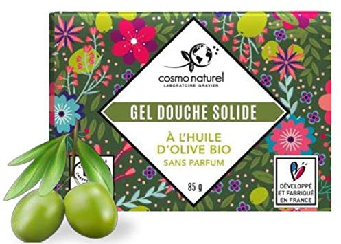 Gel Douche solide Bio à l'huile d'Olibe bio 85G, fabriqué en France par laboratoires Gravier -À l'huile d'olive bio, pour tonifier et revitaliser la peau. Ce gel douche sans parfum