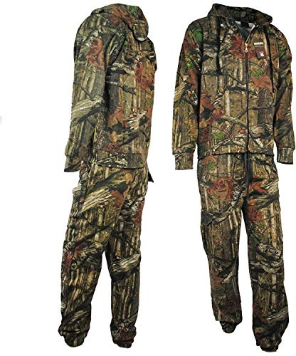 LE11 Men's Jungle Print Combat Camouflage Tracksuit, Camo Print Full Zip Hoodie & Joggers Set, Casual Warm Elasticated Cuff Sweat Suit, Drawstring Jacket & Jogger Set for Hunting, Fishing, Size - L