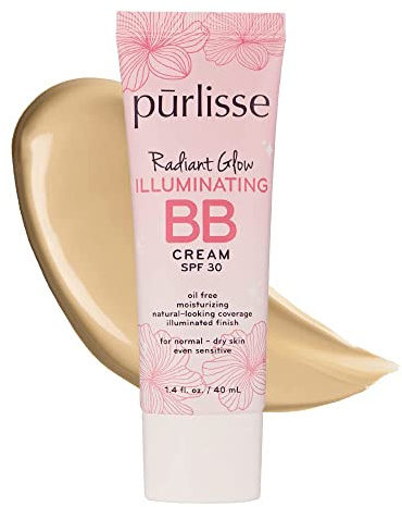 pūrlisse Radiant Glow Illuminating BB Cream with SPF 30 - Glow BB Cream Enriched with Goji & Hawthorn Berry for Dewy Skin - Helps to Improve Skin Texture & Radiance - Light Medium (1.4 oz)