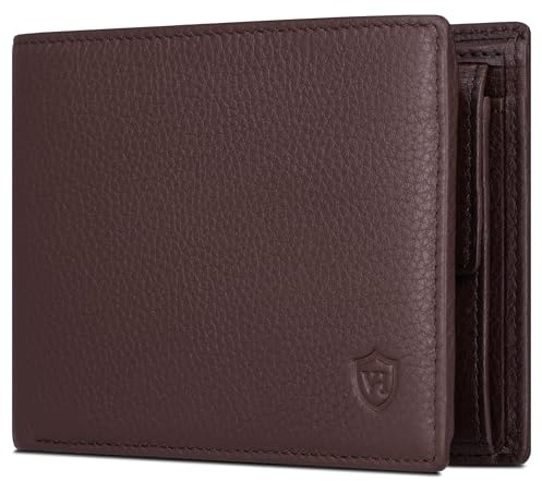 VON HEESEN Leder Geldbörse Herren mit RFID Schutz I Echtleder Geldbeutel für Männer I Münzbörse Portemonnaie Brieftasche Wallet Portmonee (Braun)