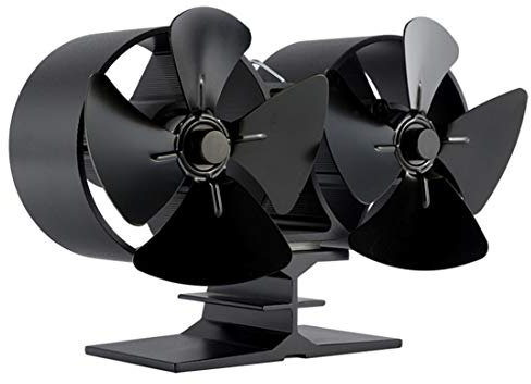 SUSHOP Poêle à Bois Ventilateur, Double-tête Mini 8-Lame à Double Moteur Thermique Ventilateur pour Powered poêle à Bois, Log Burner, Cheminée, Noir