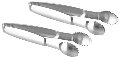 HOME-X Silver Sugar Tongs, Mini Serving Tongs for Charcuterie, Cheese, Sugar Cubes, Ice, and More, Stainless-Steel Appetizer Tongs, Set of 2, 4 L x ¼” W x ½”, Stainless-Steel
