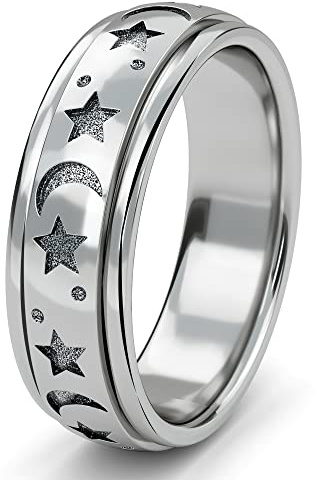 Herrar dam spinner band ring 925 sterling silver hantverkare hantverk uttryck boho handgjort mode måne och stjärna kors vintage spinner band ring e sterlingsilver, P, colore: Moon Star Spinner Band, cod. 3669755