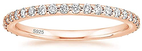 Zakk Eternity Ring Damen Silber 925 Zirkonia Volle Ewigkeitsringe Vorsteckring Schmal Verlobungsringe Eheringe Trauringe Memoire Ringe 2mm Gold Rosegold (Rosegold,60 (19.1))
