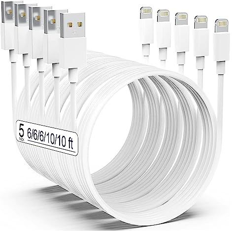 AZMOGDT Apple MFi Certified iPhone Charger 5pack [6/6/6/10/10FT] Long Lightning Cable Fast Charging Cord iPhone Charging Cable for iPhone 14/14 Pro/Max/13/12/11 Pro Max/XS MAX/XR/XS/X/8/Plus