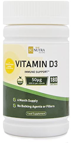 SC Nutra (Sweet Cures) - Vegan Vitamin D3 2000IU / 50μg Softgels - for Immune Support - Derived from Lichen - 6 Months Supply - Vegan & Vegetarian - 180 Softgels