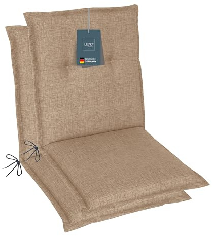 LILENO HOME Gartenstuhl Auflagen als [2er Set - Niedriglehner] in Hellbraun - Bequeme Liegen als Sitzauflagen für Gartenmöbel - Stuhlkissen für Gartenstühle und Klappstühle