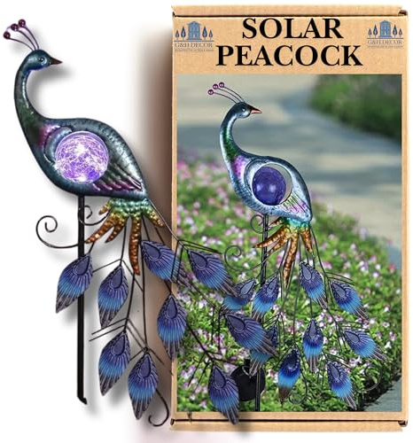 G&H Decor Solar Peacock Garden Ornament - 88cm Metal Sculpture Lamp - Bird Lighting Animal Solar Lights - Gifts for Women