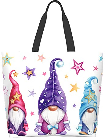 Cafl Magic Gnomes Tote Bag Stars Large Shoulder Bag Reusable Eco-friendly Shopping Bags Portable Storage Handbag Convenient for Women Gym Beach Travel