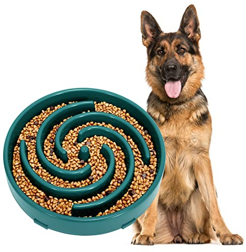 Långsam utfodring hundskål, anti-slinga intressant interaktiv hundskål, mörkgrön