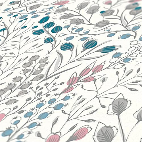 A.S. Création 388472 Papier peint floral blanc rose bleu gris Attractive 2 10,05 m x 0,53 m