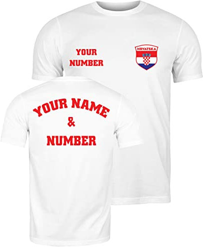 lepni.me Herren Kroatien Fußball Shirt mit Ihrem Namen und Nummer | Kroatische Flagge Abzeichen Personalisiertes Trikot Weltmeisterschaft 2022 (M Weiß Mehrfarben)