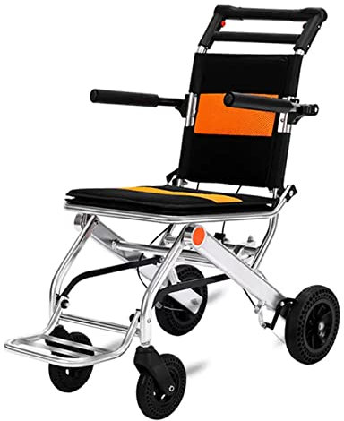 Faltbar Leicht Rollstuhl mit Bremse, Kleiner Rollstuhl für die Wohnung, Ultraleicht Rollstühle Reiserollstuhl, Drehbare Armlehnen, Klappbare Fußstütze, Aluminium