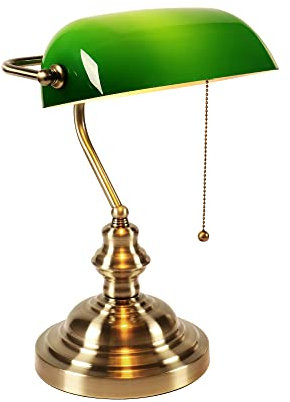 FIRVRE Verre vert banquier lampe de bureau traditionnelle européenne classique finition bronze base E27 lampe de table vintage pour bureau bibliothèque étude bureau chambre