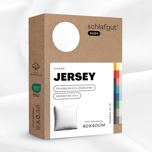 schlafgut Easy Jersey Kissenbezug 40x40 cm 100% Baumwolle, Full-White | Kopfkissenbezug, Kissenhülle, Weiß, Jersey, Ton-in-Ton Reißverschluss, bügelfrei, OEKO-TEX, atmungsaktiv