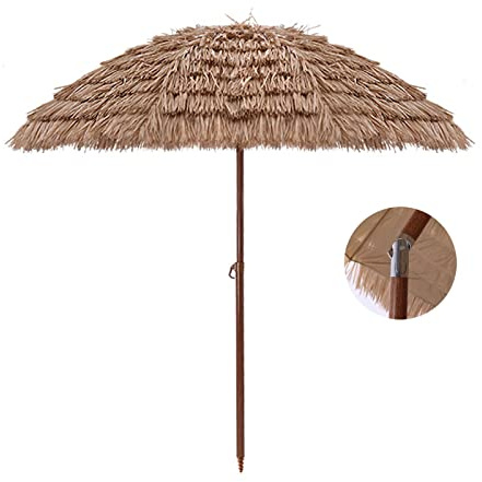 180cm Parasol Paille De Style Hawaïen，parasol Balcon Inclinable,Hauteur Réglable，parasol Plage Anti Vent Avec 8 Baleines，parasol De Jardin Extérieur ,Protection Solaire UPF 50+，parasol Hydrofuge