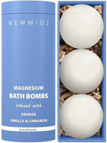 Magnesium Bath Bombs Post Workout Recovery Sore Muscles Tension Epsom Salt Bath Infused with Vanilla Cinnamon Orange Perfect Stocking Stuffers Gift