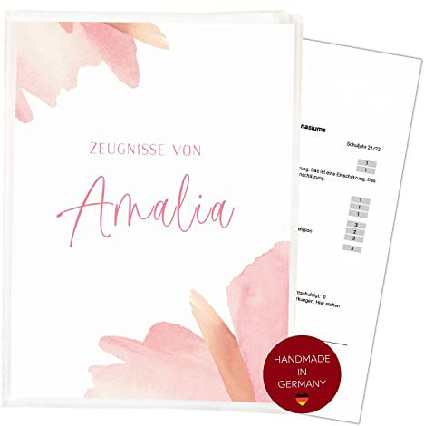 Zeugnismappe für DIN A4 Rosa | 𝗣𝗘𝗥𝗦𝗢𝗡𝗔𝗟𝗜𝗦𝗜𝗘𝗥𝗧 | 20 Klarsichthüllen für 𝗔𝗨𝗙𝗕𝗘𝗪𝗔𝗛𝗥𝗨𝗡𝗚 und 𝗦𝗖𝗛𝗨𝗧𝗭 von 𝗭𝗘𝗨𝗚𝗡𝗜𝗦𝗦𝗘𝗡 | Schule Mädchen Junge (Amalia 2)