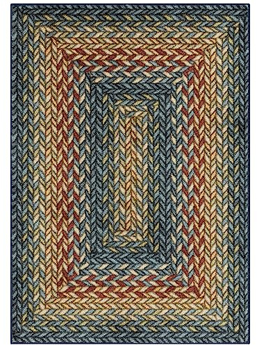 Maples Rugs Marion Bohemian Braided-Style Print Area Rug – Made in USA – Washable, Non-Slip Low-Profile Small Indoor Rug for Entryway & Kitchen, 46 x 30, Multi-Color